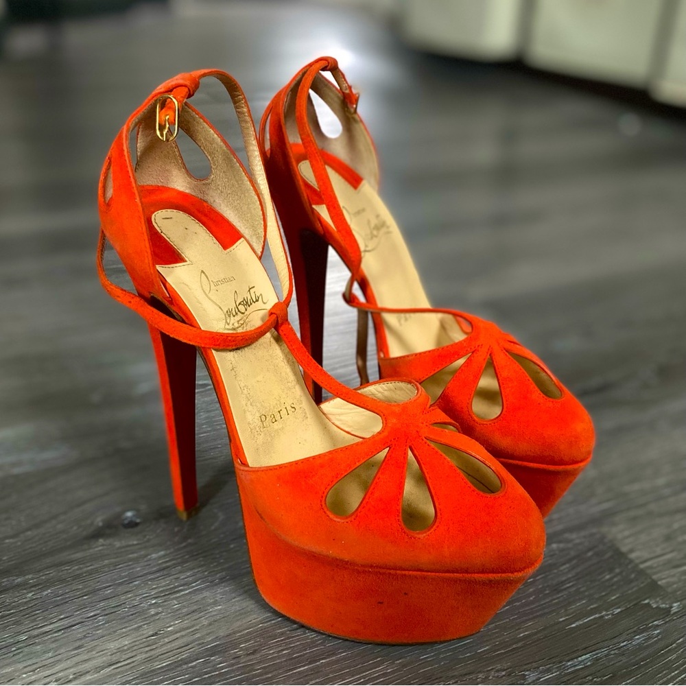 Christian Louboutin Orange Suede Platform Heels